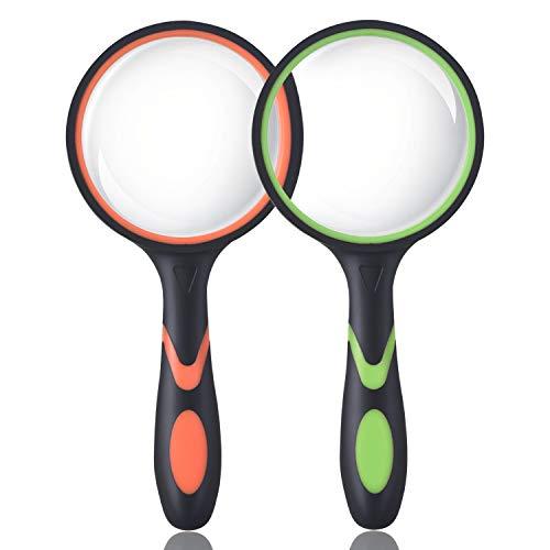 Ocim Ocim 2 Pack 75mm 10X Magnifying Glass, Kids Magnifying Glass,Magnifier with Non-Slip Rubber Handle for Seniors Reading and Kids Nature Exploration