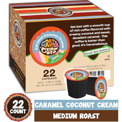 Crazy Cups Crazy Cups Decaf Flavored Coffee Pods, Decaffeinated Coconut Caramelicious Flavored Coffee, Single Serve Hot or Iced Medium Roast Coffee for Keurig K Cups Machines, 22 Count