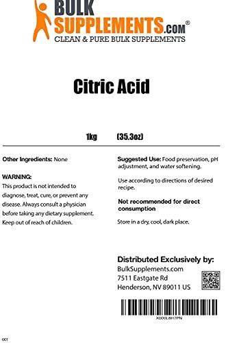 BulkSupplements BulkSupplements.com Citric Acid Powder - Sour Powder - Citric Acid Powder Food Grade - Descaler Solution - Citric Acid for Cleaning - Citric Acid for Bath Bombs (1 Kilogram - 2.2 lbs)