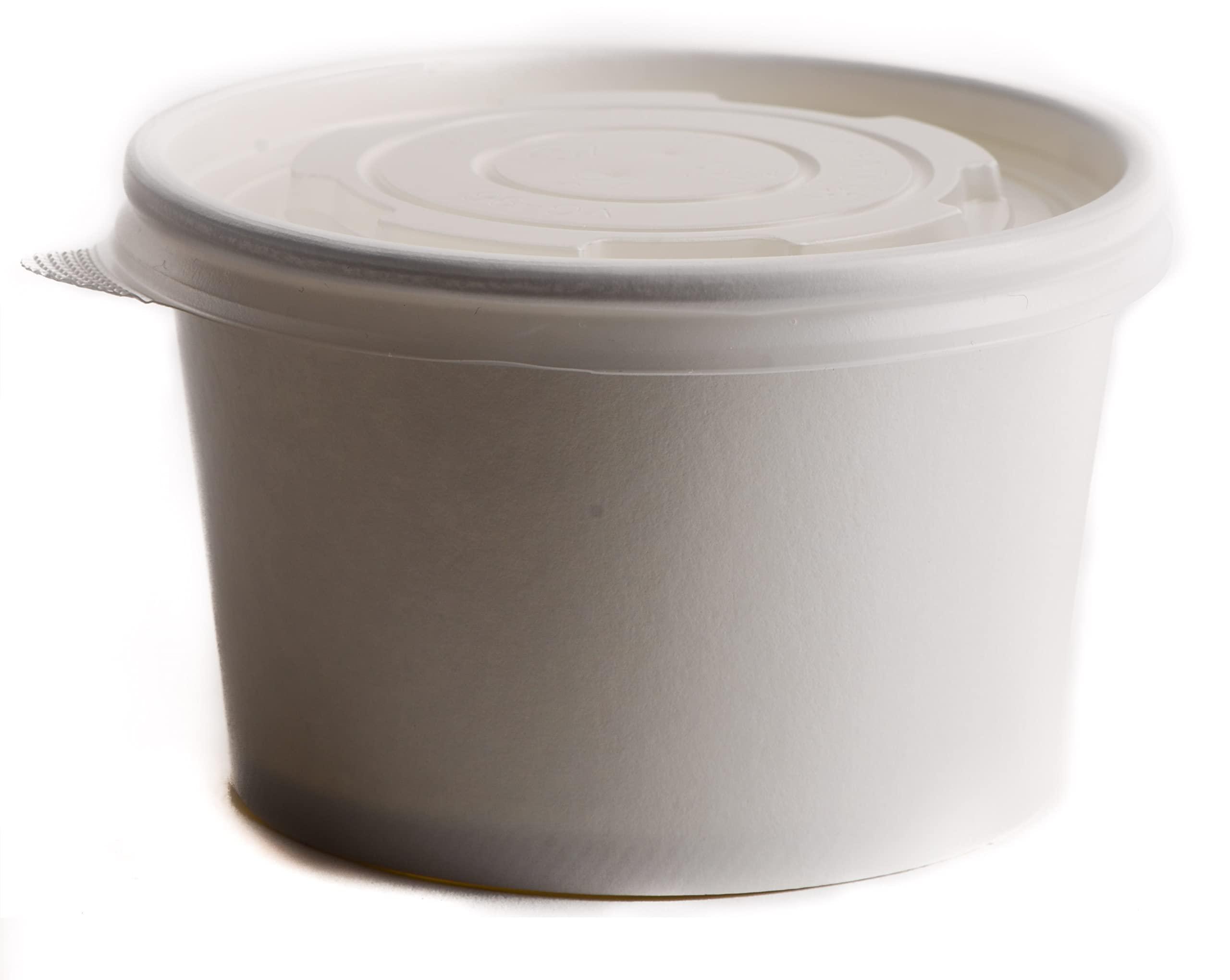 EcoQuality [500 Pack] 8 oz Disposable White Paper Soup Containers with Plastic Lids - Paper Ice Cream Cups - Dessert Bowls , Frozen Yogurt Cups - Food Storage Containers, Microwavable and Freezer Safe Take Out