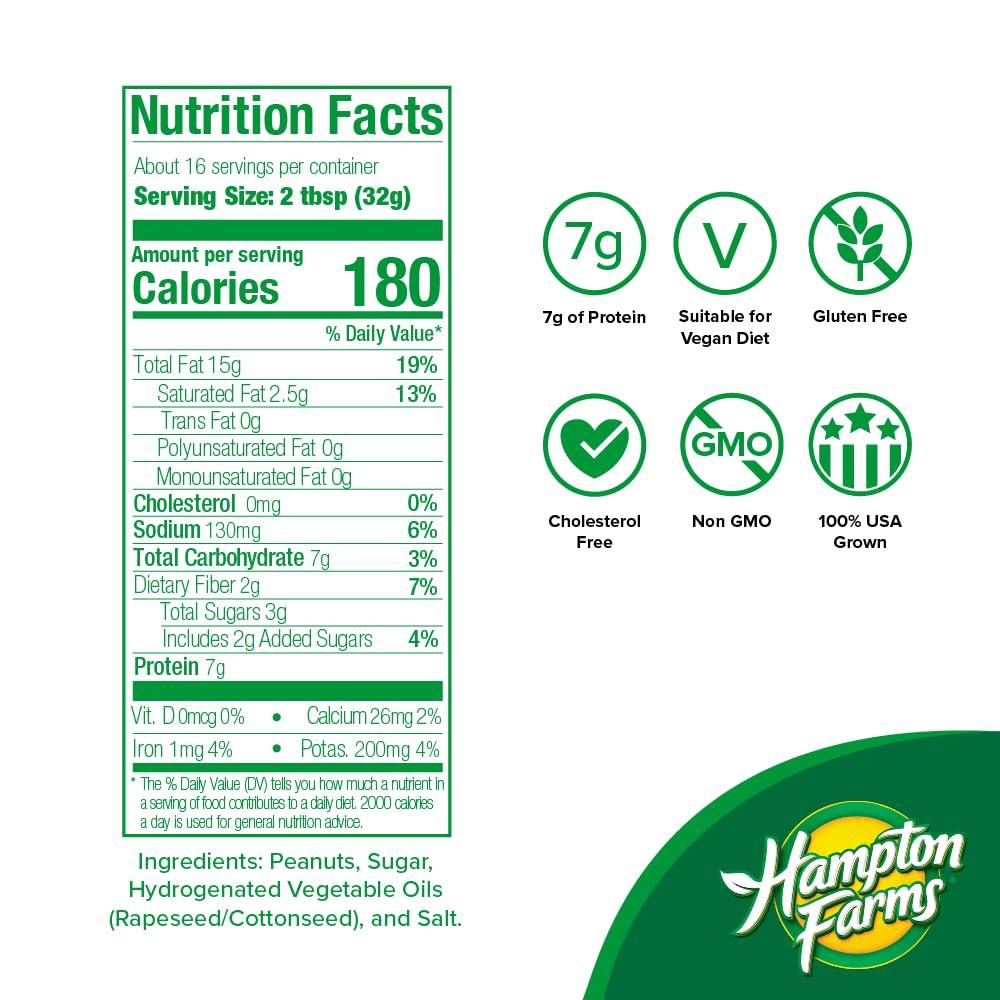 Hampton Farms Hampton Farms - USA Grown All-Natural Creamy Peanut Butter - 18 oz. Jar