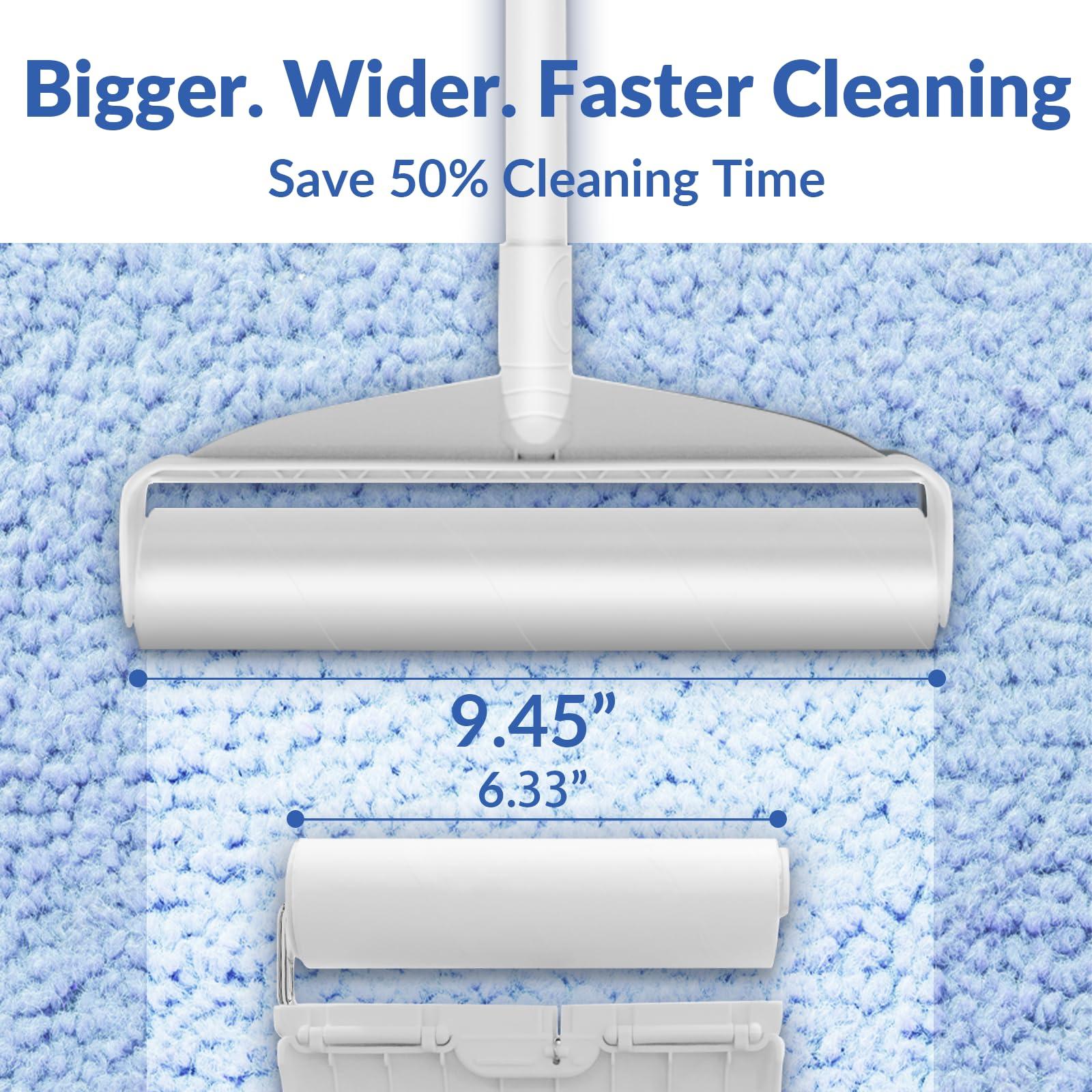 DELOMO Large Lint Rollers for Carpet, Sticky Rollers for Floor DELOMO 9.45 in with 3 Extendable Handle,Long Handle Sticky Mop for Cleaning Carpets, Cars, Clothing, and Pet Hair