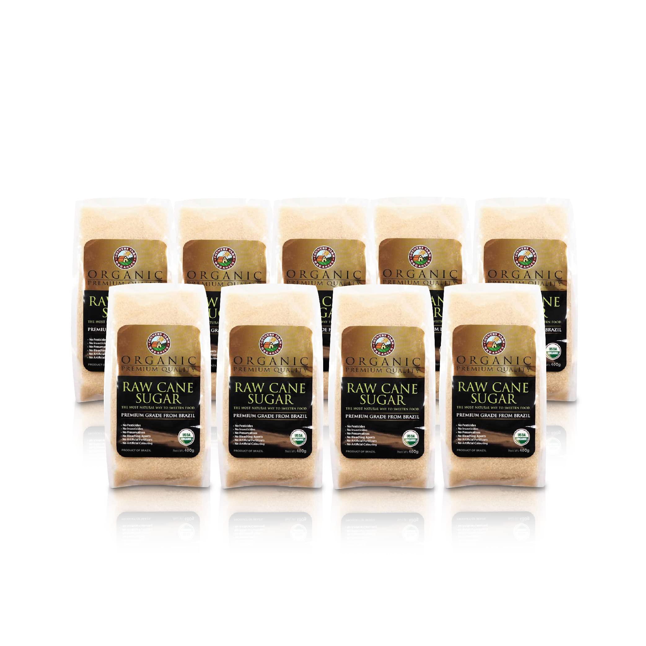 country farm country farm USDA Organic Unrefined Raw Cane Sugar [400g x 9 Packs] Premium Grade, Natural Sweetener, For Drinks, Cooking, Baking, Import from Brazil