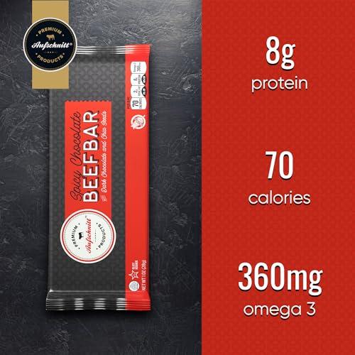 Premium Aufschnitt Products Aufschnitt Beef Bars - High Protein Snack with Grass Fed Beef - Kosher, Halal, and Keto Friendly - Dark Chocolate and Chia Seeds, 6 Count
