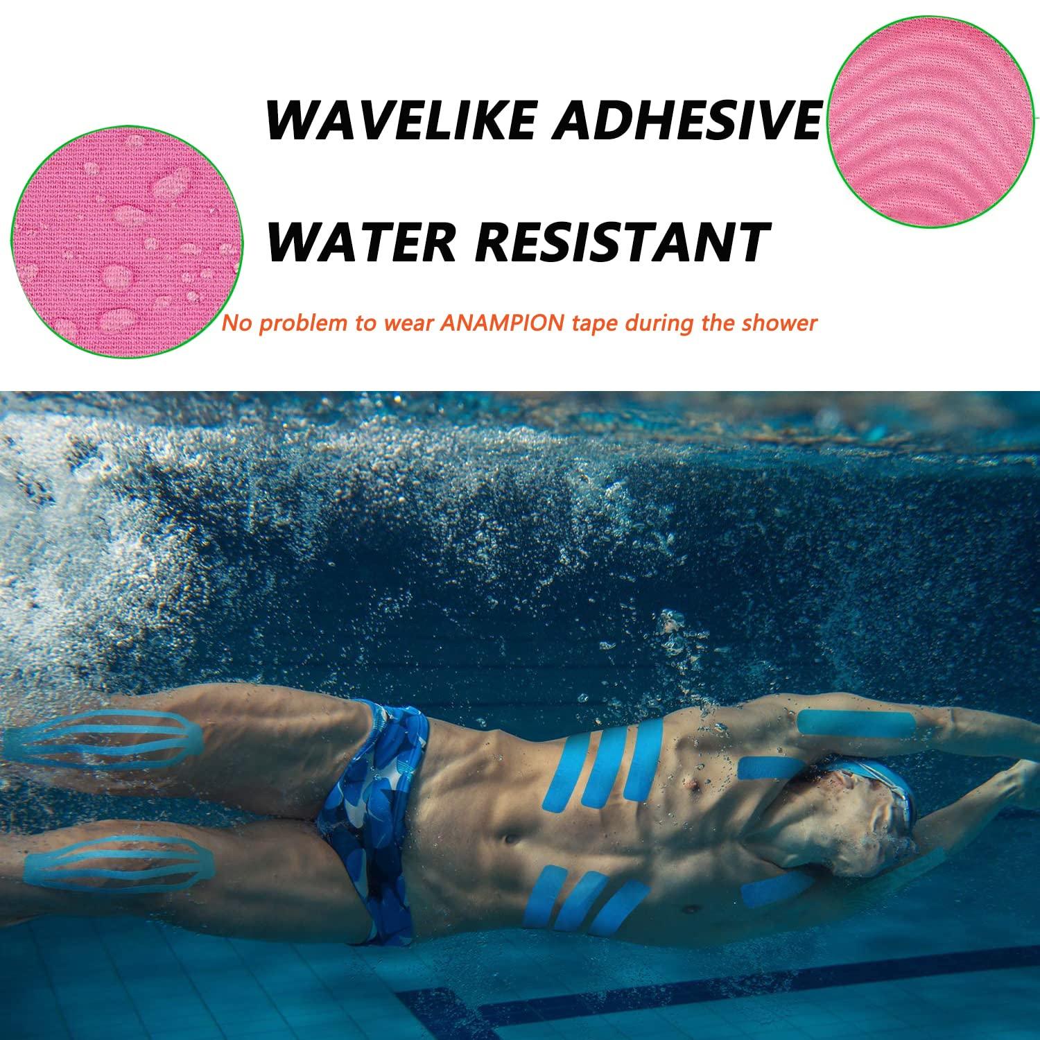 ANAMPION Kinesiology Tape Pro Athletic Sports (60 Precut Strips) Waterproof Breathable Athletic Elastic Kneepad Muscles & Joints Pain Relief Knee Taping for Gym Fitness Running Tennis Swimming FootballBlack