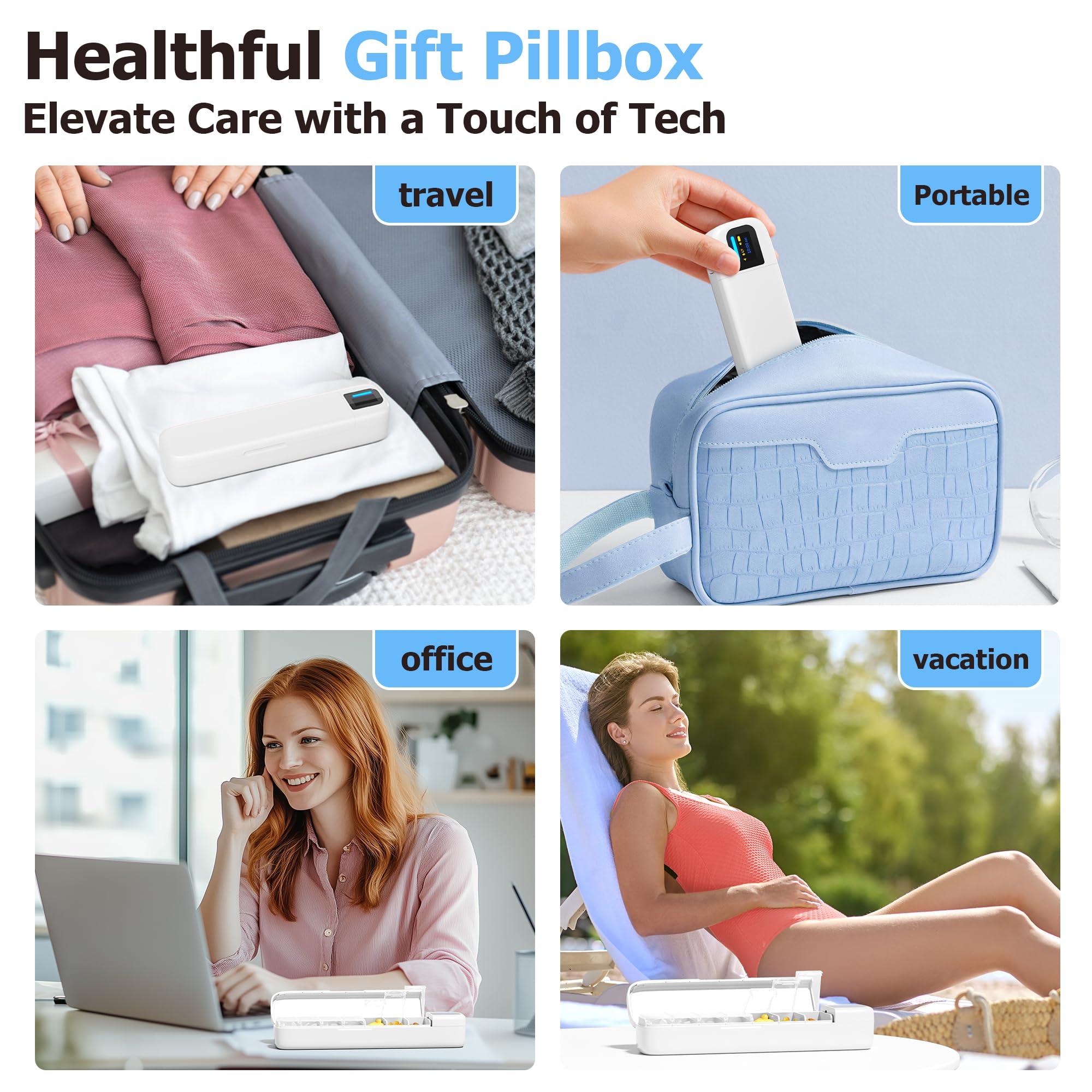 Daviky Daviky Smart Pill Organizer with Alarm, Bluetooth Daily Once a Day Pill Dispenser 7 Day with APP, Weekly Travel Pill Case, Portable Pill Reminder for Medicines, Supplements and Vitamins (White)