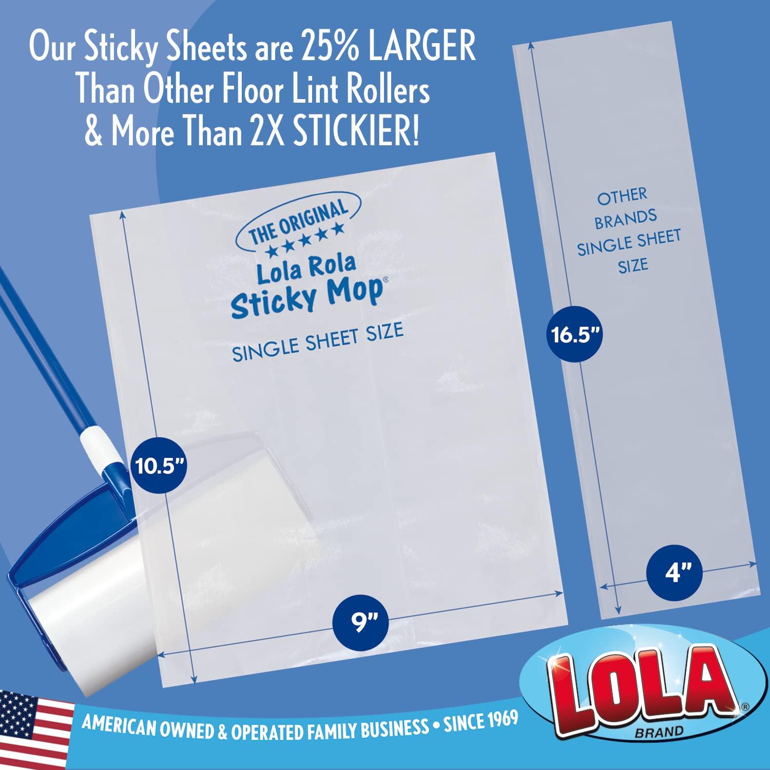 LOLA LOLA Rola Sticky Mop, Giant Floor Lint Roller, 9\" W x 3.5\" Dia., Best Pet Hair Remover, Traps Dust, Dirt, w/Extender Handle, 30 Large Adhesive Sheets