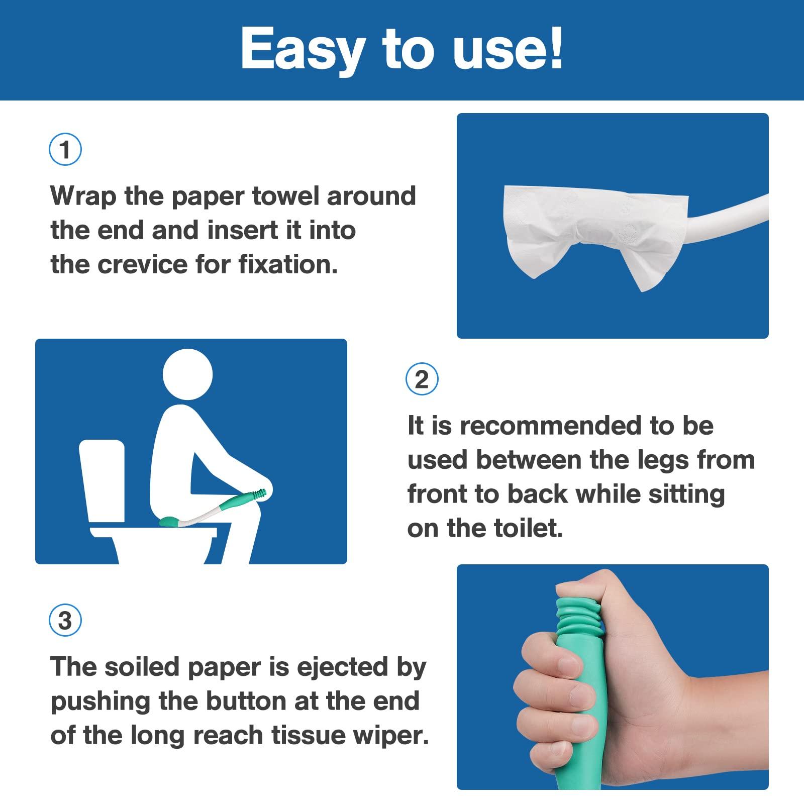 Gegong Long Reach Comfort Wipe Toilet Aids Tools, Bottom Wiper, Extends Your Reach Over 15" Grips Toilet Paper or Pre-Moistened Wipes