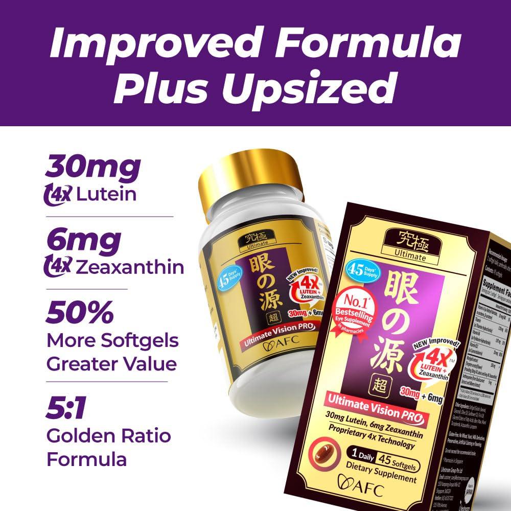 AFC AFC Japan Ultimate Vision PRO - Eye Formula with FloraGLO Lutein 4X, Zeaxanthin, Bilberry Extract & Astaxanthin for Age-Related Eye Problem, Blurry & Poor Vision, Dry Eye, Macular Health, 30 Count