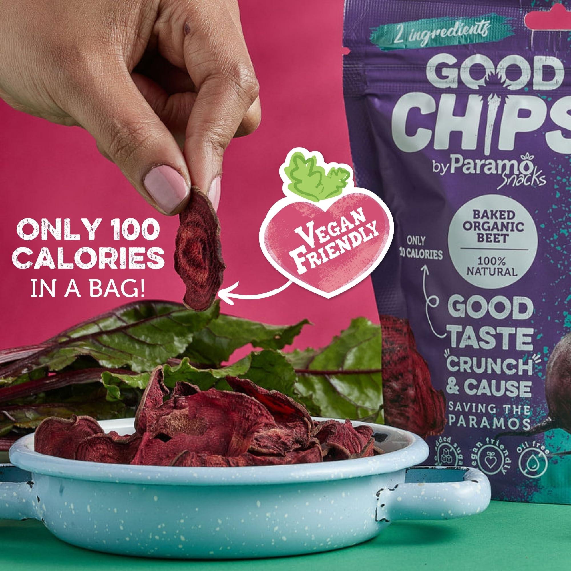 Good Chips by Paramo Snacks Baked Organic Beet Chips by GOOD CHIPS! 100% Natural, Oil Free, Only Two Ingredients: Organic Beets and Sea Salt. 1 oz Bags, Pack of 8