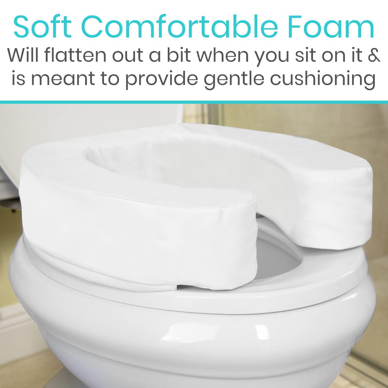 Vive Vive Toilet Seat Cushion (Soft Cushioned Foam) - Easy Clean Soft Padded Bathroom Attachment - Elongated, Standard Seats - Comfort and Support Donut for Handicap, Adults (4\" Cushioned Foam, White)