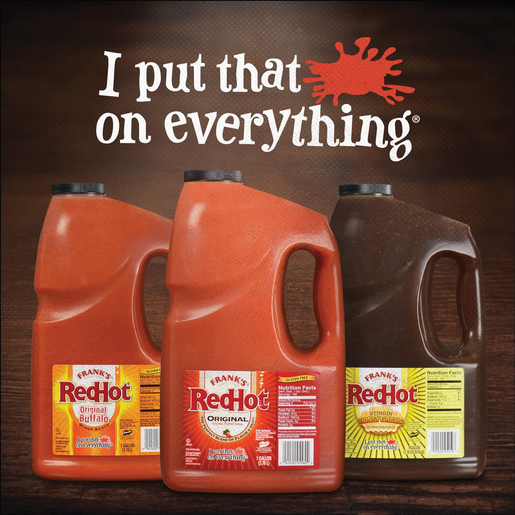 Frank's RedHot Frank's RedHot Xtra Hot Cayenne Pepper Hot Sauce, 1 gal (Pack of 4) - Four Gallon Containers of Extra Hot Cayenne Pepper Hot Sauce with 3x the Heat, Best for Wings, Pizza, Sides, Snacks, Bar Bites and