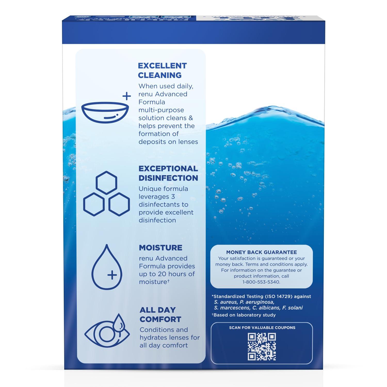 Renu Renu Contact Lens Solution Multipurpose Disinfectant, Advanced Formula Lens Cleaner, Cleans & Moisturizes Soft & Silicon Hydrogel Lenses, Multi-Pack 16 Fl Oz (Pack of 2) + 2 Fl Oz Travel Size