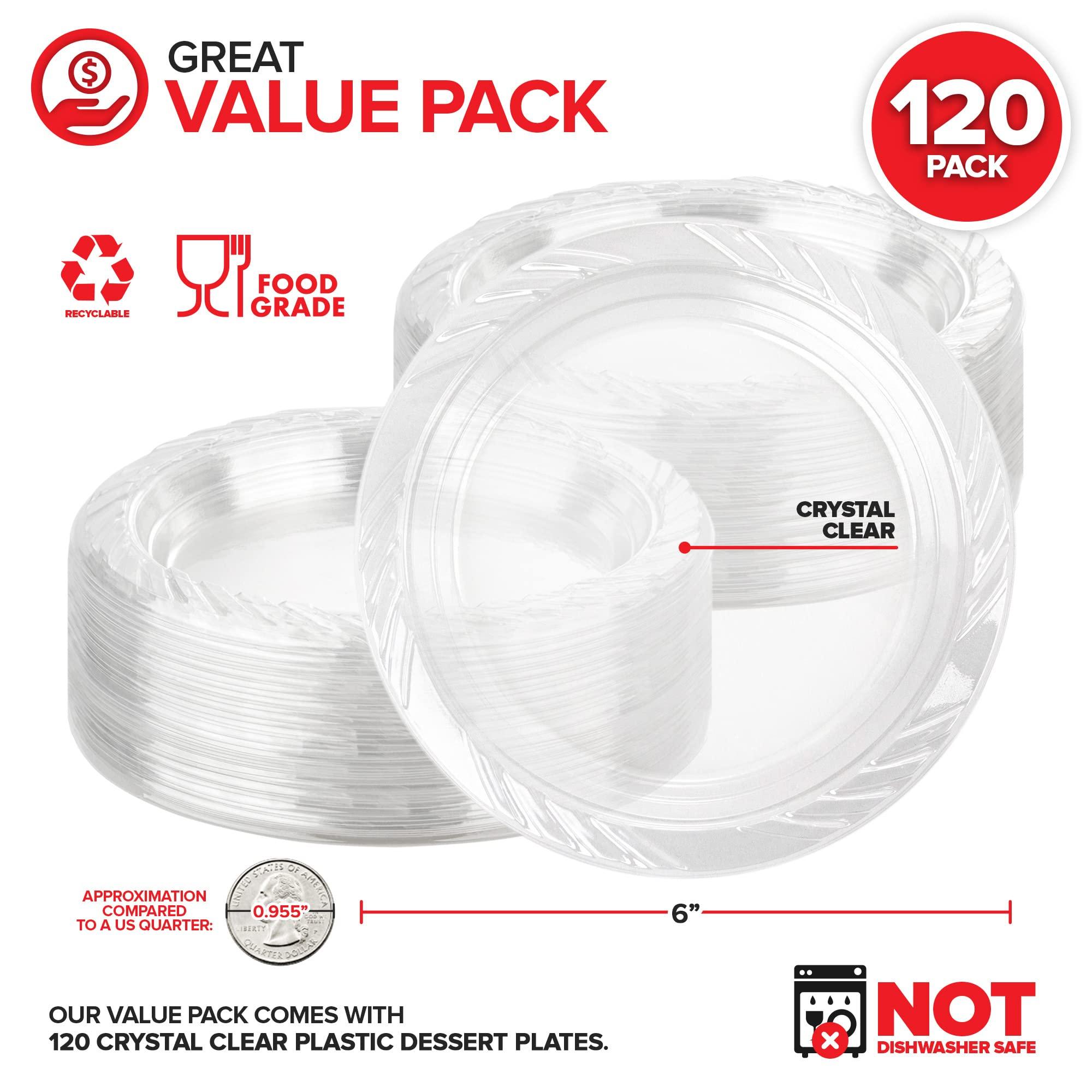 Stock Your Home Stock Your Home 6-Inch Clear Plastic Dessert Plates (120 Pack) Flexible Disposable Clear Plates for Dessert & Appetizers, Crystal Clear Small Plates for Parties & Catering, Clear Plastic Party Plates