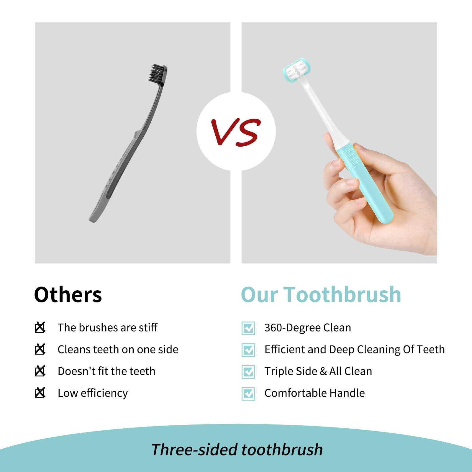 TEKINGMU TEKINGMU 3 Sided Toddler Toothbrush, Soft Bristles Kids Toothbrush, Autism Sensory Toothbrush, 3 Sided Toothbrush Kids Silicone Elastic Brush Heads Gentle Clean Each Tooth