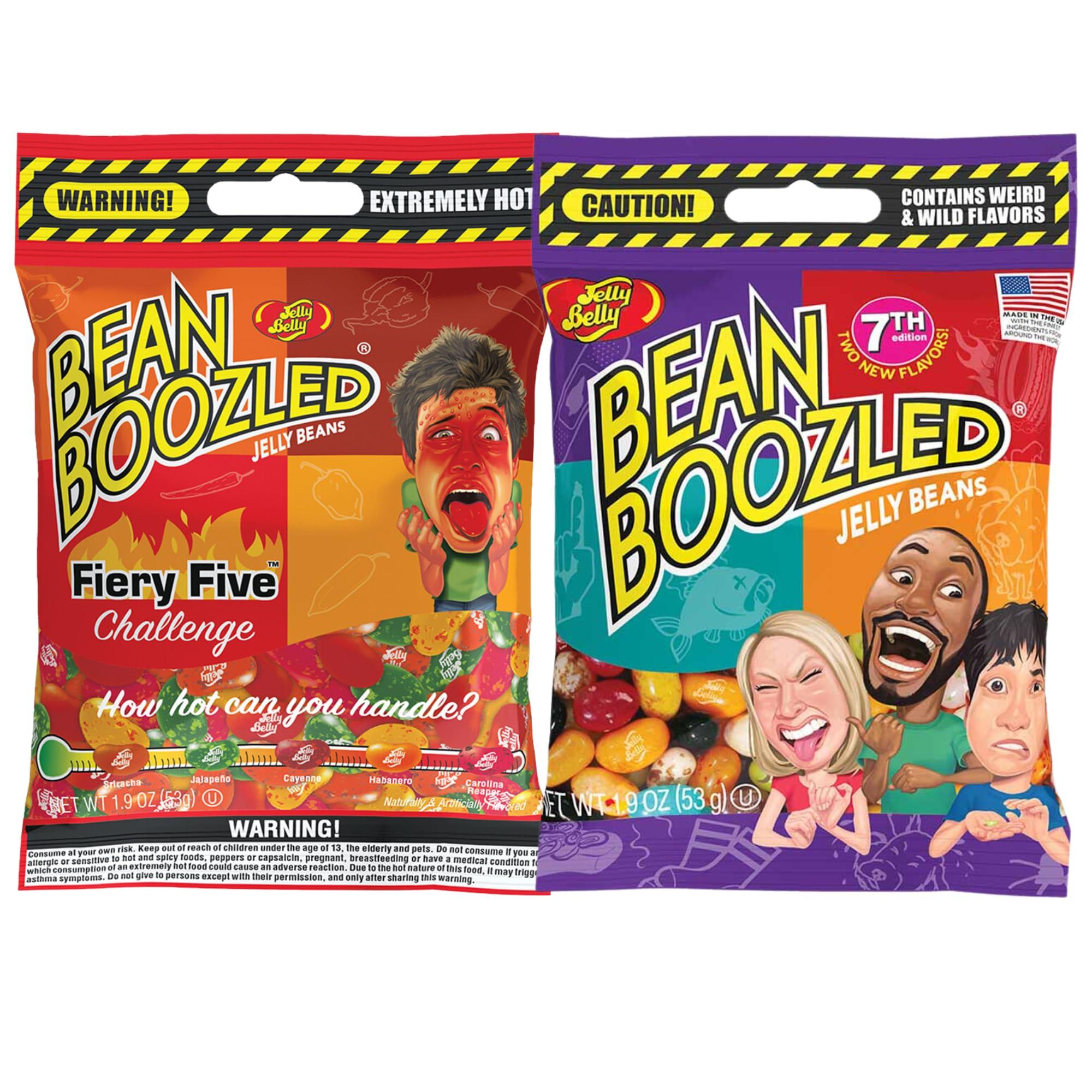 Sweetzo Bean Boozled and Fiery Five 6th Edition Assorted Flavor Jelly Beans, Individually Bagged Weird Flavored Chewy Candies, Refill Bags for Dispensers and Spinner Challenge Games, Set of 2, 1.9 Ounces