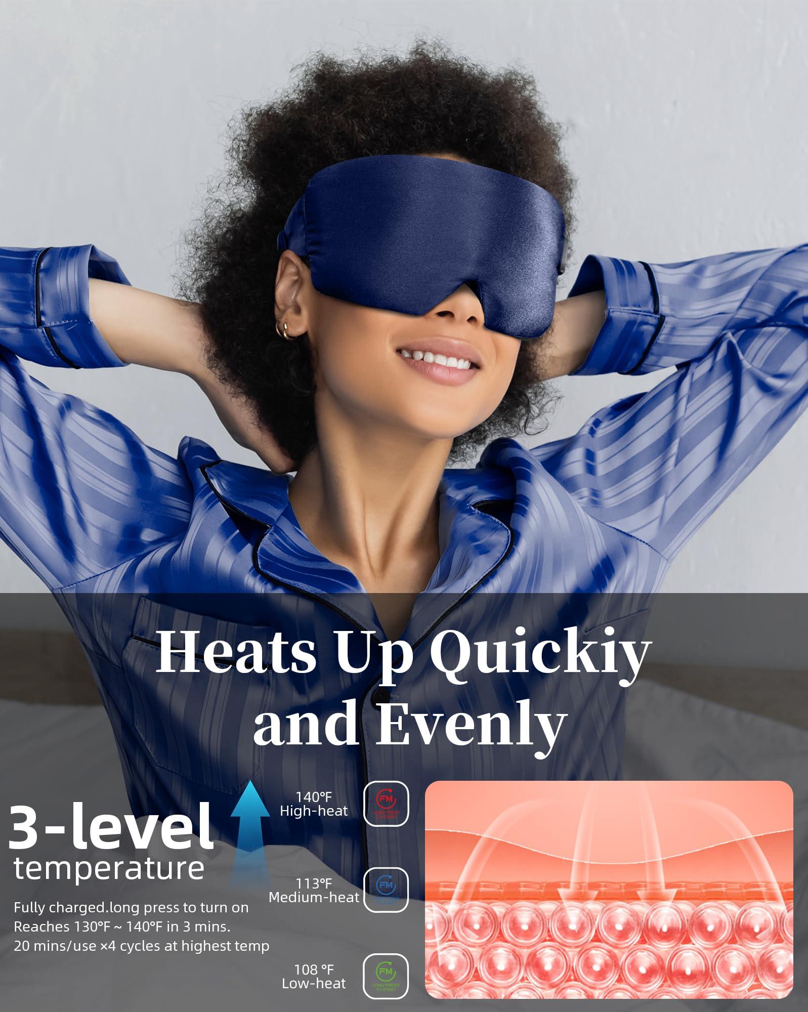 FACEMOON Heated Eye Mask for Dry Eyes - Silk Cordless Warm Eye Compress Moist Heat, FSA HSA Eligible, Eye Heating Pad for Dry Eyes, Stye Treatment, Eye Strain, Travel, Washable, Rechargeable, Blue