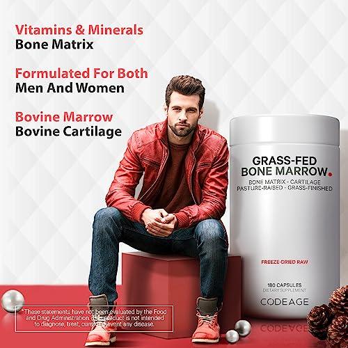 Codeage Codeage Grass Fed Bone Marrow Supplement - Freeze Dried, Non-Defatted, & Desiccated Beef Bone Marrow Pills - Raw Whole Bone Marrow, Bone Matrix, Cartilage - 3000mg per Serving - 180 Capsules