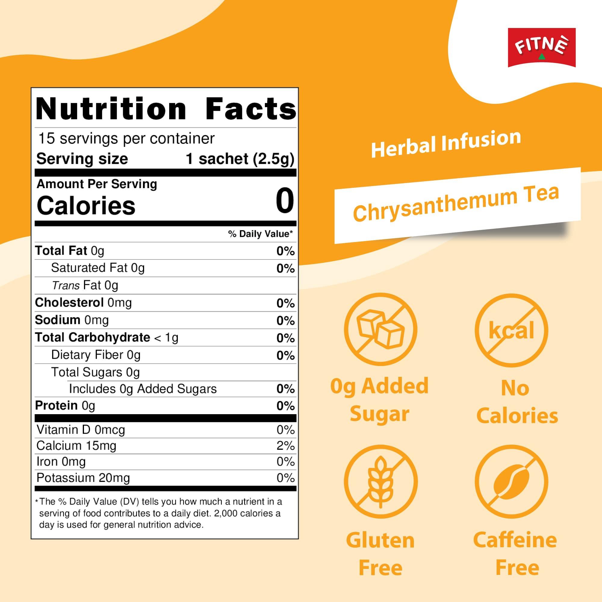 FITNÈ FITNE Chrysanthemum Herbal Tea Senna Infusion Smooth Mild Soothing Beverage Natural Gentle Detox Cleanse No Calories Caffeine Free, 15 Tea Bags