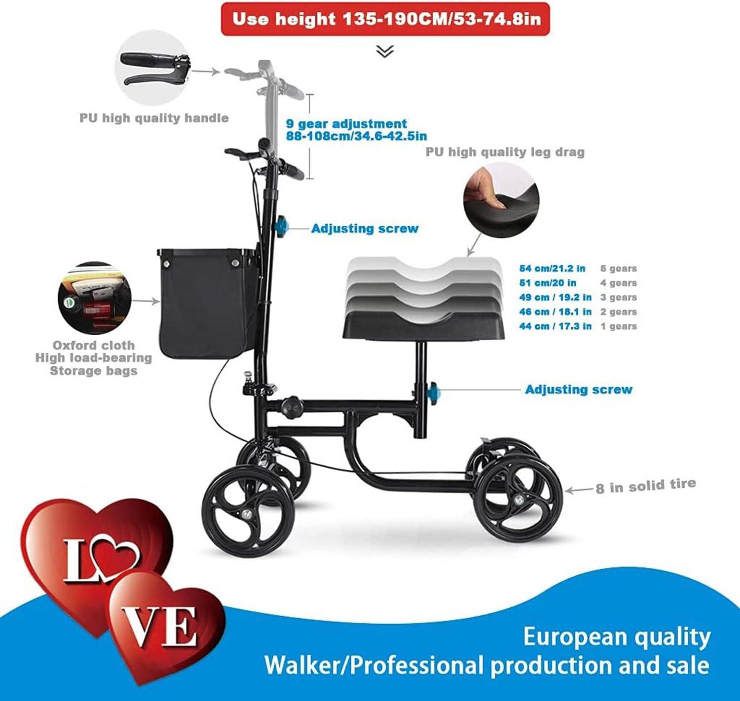 GEHPYYDS Comfortable Orthopedic Knee Scooter for Ankle or Foot Injuries, Height Adjustable with Brakes,Crutch Alternative, Steerable Knee Walker,A