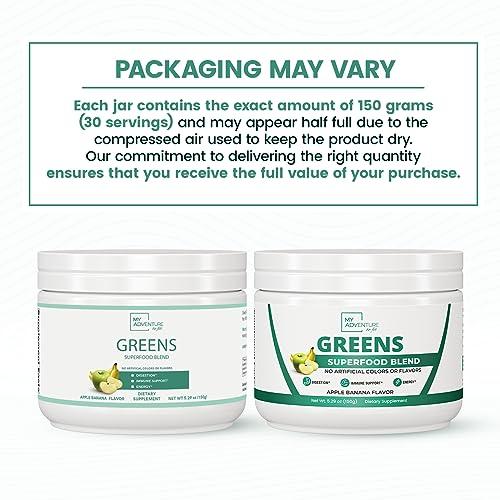 My Adventure to Fit Green Superfood Powder for Digestion & Gut Health - Keto Friendly Superfood Greens Blend Powder for Immune Support - Powdered Greens Supplement for Immune Boost - Apple Banana Flavor
