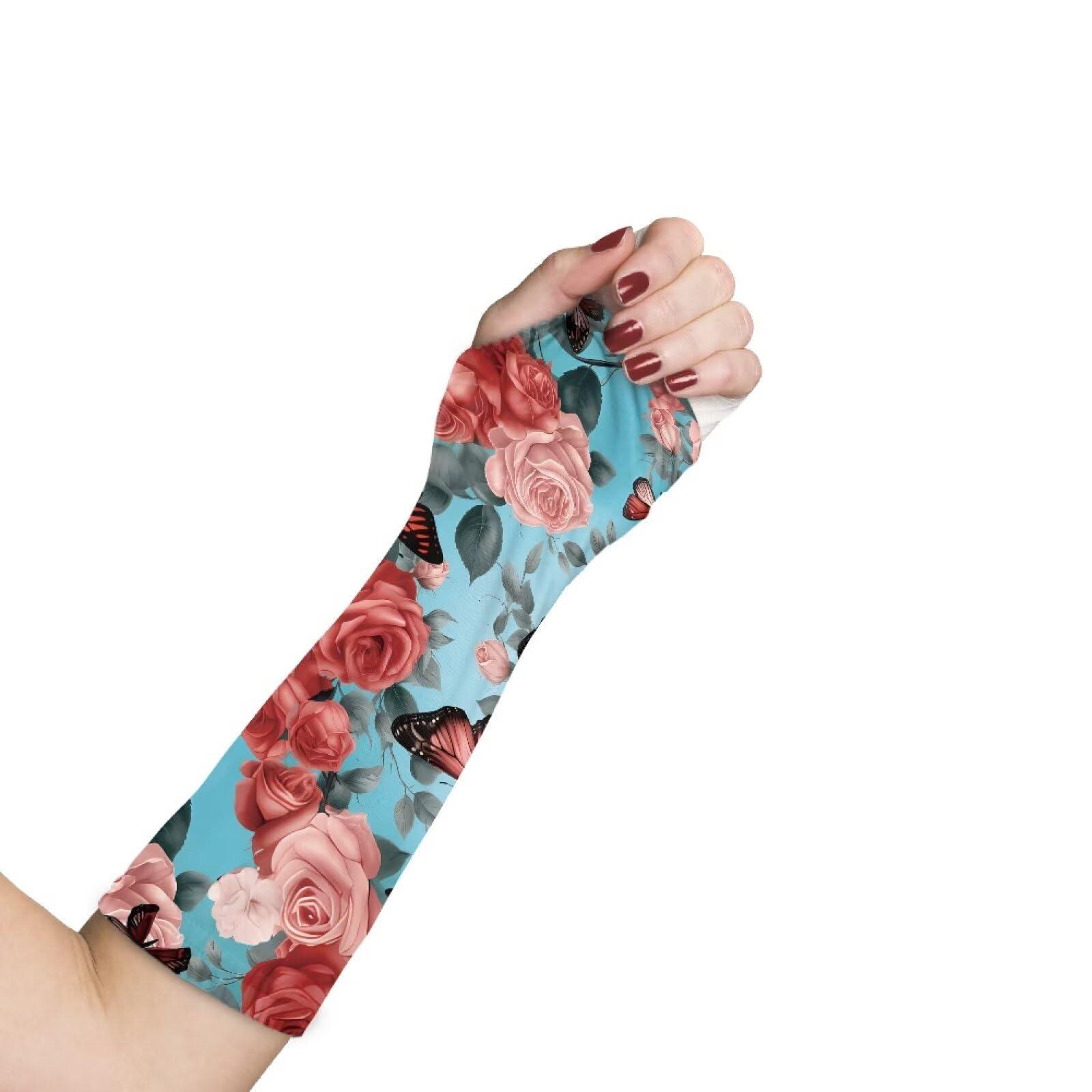 Gomyblomy Gomyblomy Roses Butterfly Arm Cast Cover Elastic Short Cast Protector for Women Breathable Washable Arm Cast and Bandage Covers Protection Reusable Cast Sleeve for Bath Shower