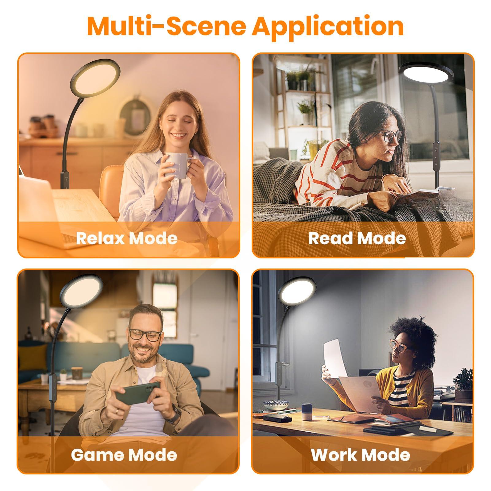 RICIAL RICIAL Light Therapy Lamp, Adjustable Brightness and Color 10000 Lux Sun Lamp, with Remote Control and Flexible Gooseneck Sunlight Lamp, 4 Timers & Memory Function Floor Lamp for Reading/Office/Home