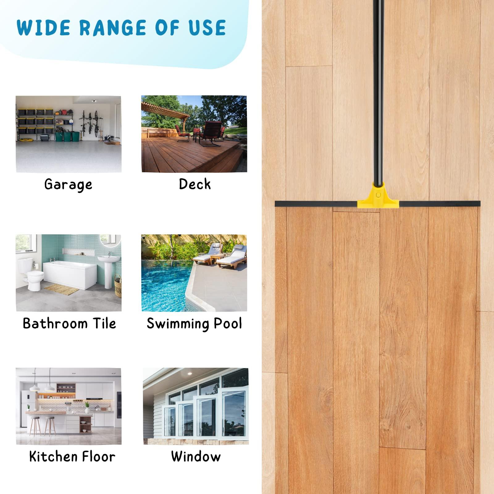 KeFanta Floor Squeegee for Concrete and Tile Cleaning, 24\'\' Rubber Wiper Broom, Large Heavy Duty Water Scraper with 60\'\' Long Handle for Garage, Deck, Bathroom, Shower Glass, Window