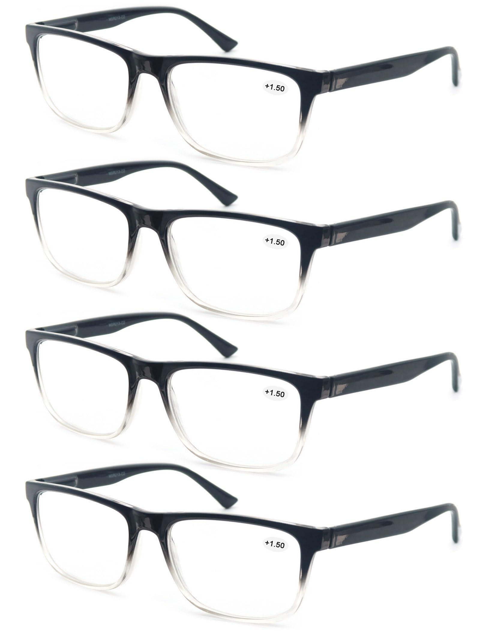 OLOMEE OLOMEE Large Reading Glasses Mens Oversized Wide Readers +3.00 Lightweight Square Magnifying Cheaters for Men W/Big Head 4 Pack