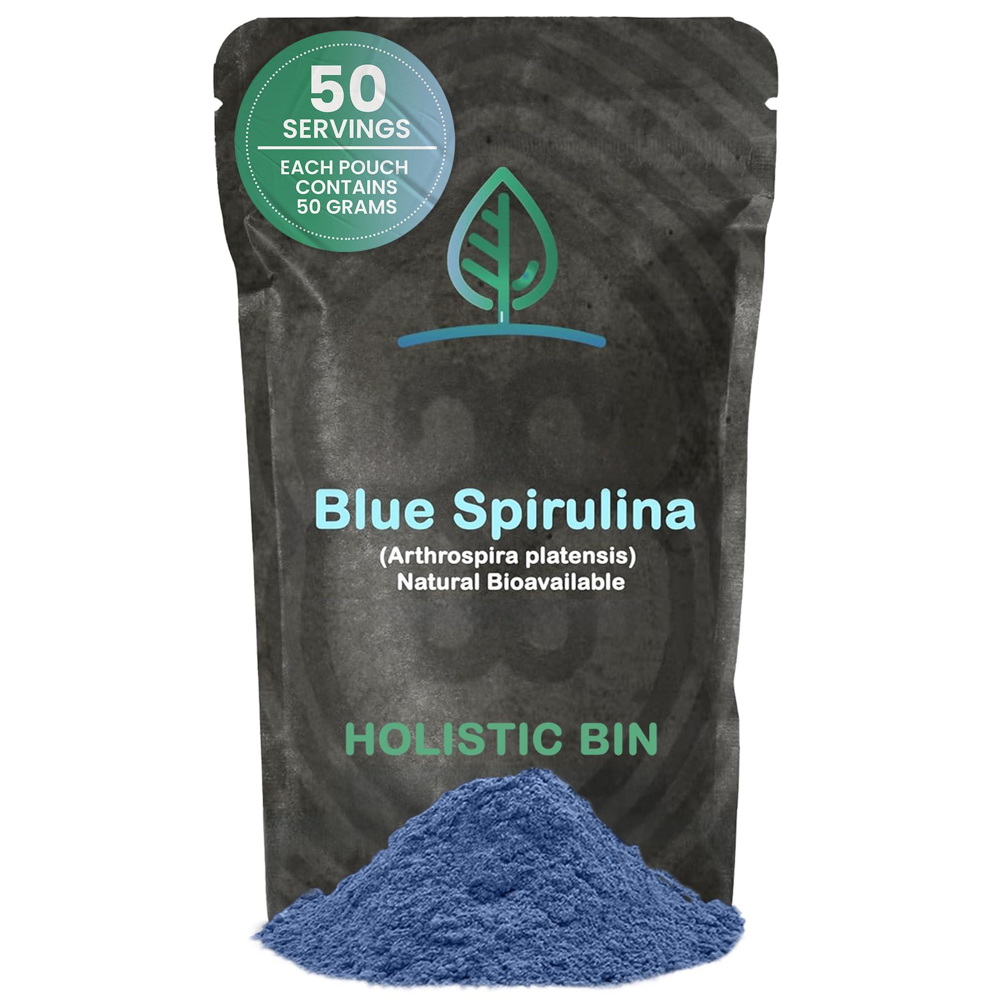 Holistic Bin HOLISTIC BIN Blue Spirulina Powder - Organic Blue-Green Algae Supplement, Rich Source of Vegan Protein, Vitamins, & Phytonutrients, Ideal for Smoothies, Baked Goods, & Natural Food Coloring - 50 Grams