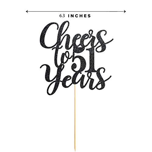 MAGJUCHE 51 Black Glitter Happy 51st Birthday Cake Topper, Cheers to 51 Years Party Cake Topper Decorations, Supplies