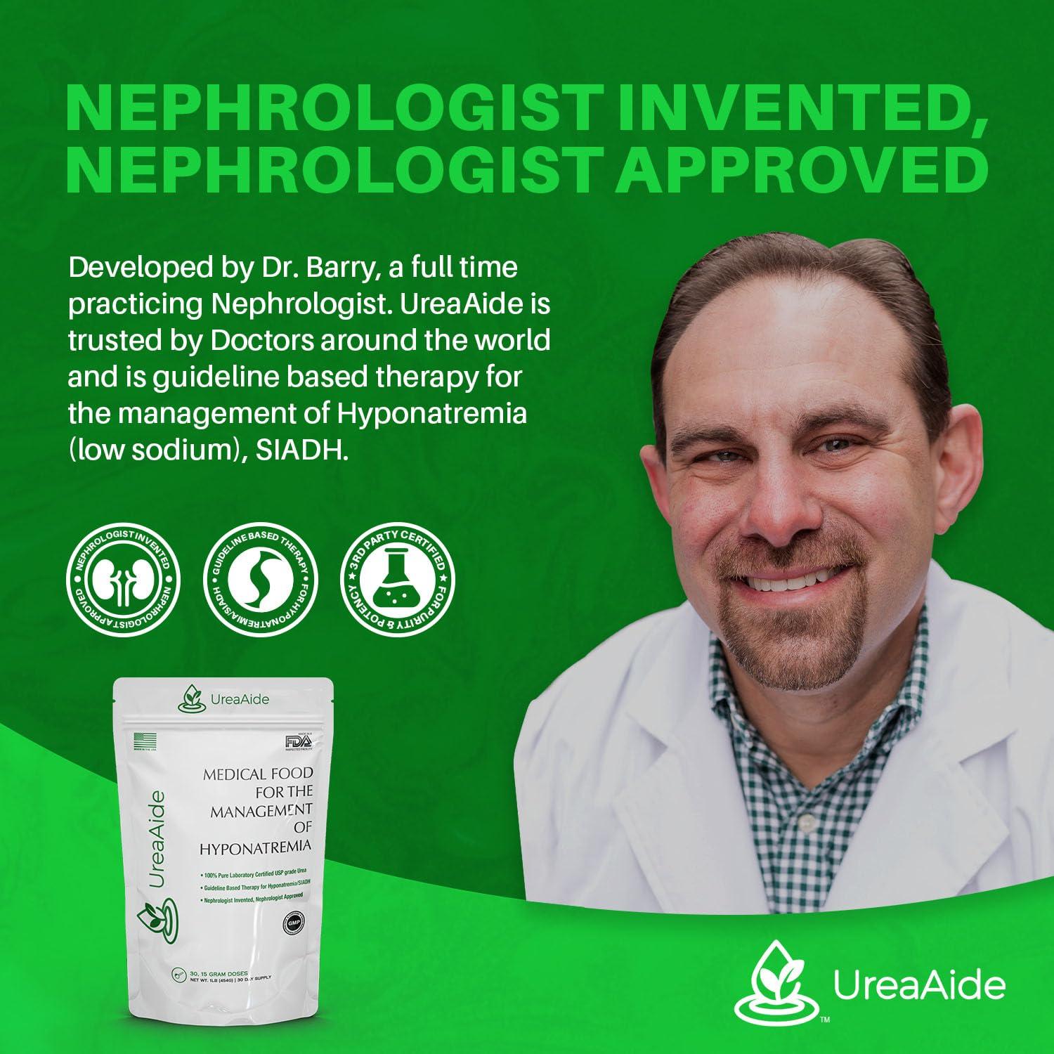 KidneyAide UreaAide Urea Powder for Low Sodium Unflavored 30 Servings Oral Urea Powder for Hyponatremia-Single Ingredient 100% Medical Grade Urea with 15 gram Dose Scoop Mixes with Flavored Drinks by KidneyAide