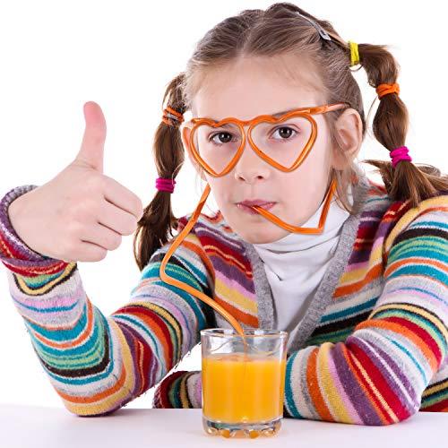 Skylety 8 Pcs Drinking Straw Eyeglasses Plastic Silly Straw Eyeglasses DIY Drinking Straw Glasses in Cute Heart Fun Loop Straws Crazy Eyeglasses for Adults Kids Annual Meeting Parties Birthday (4 Colors)