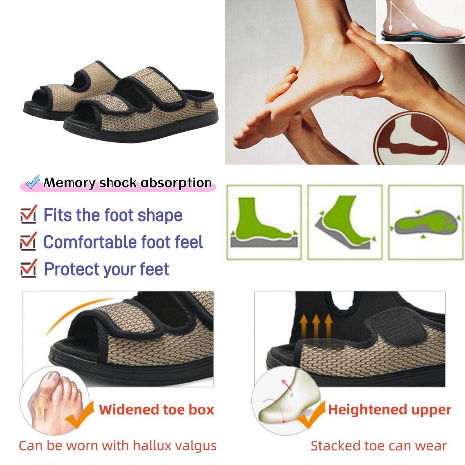 KUMUROETA KUMUROETA Extra Wide Diabetic Foot Shoes,Unisex for Swollen Feet,Adjustable Slippers,Men\'s Diabetic Sandals for Obesity,Hallux Valgus,Plantar Fasciitis,Arthritis,Black