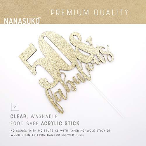 NANASUKO NANASUKO 50th Birthday - 50 & fabulous - Double Sided Gold Glitter - Premium quality Made in USA