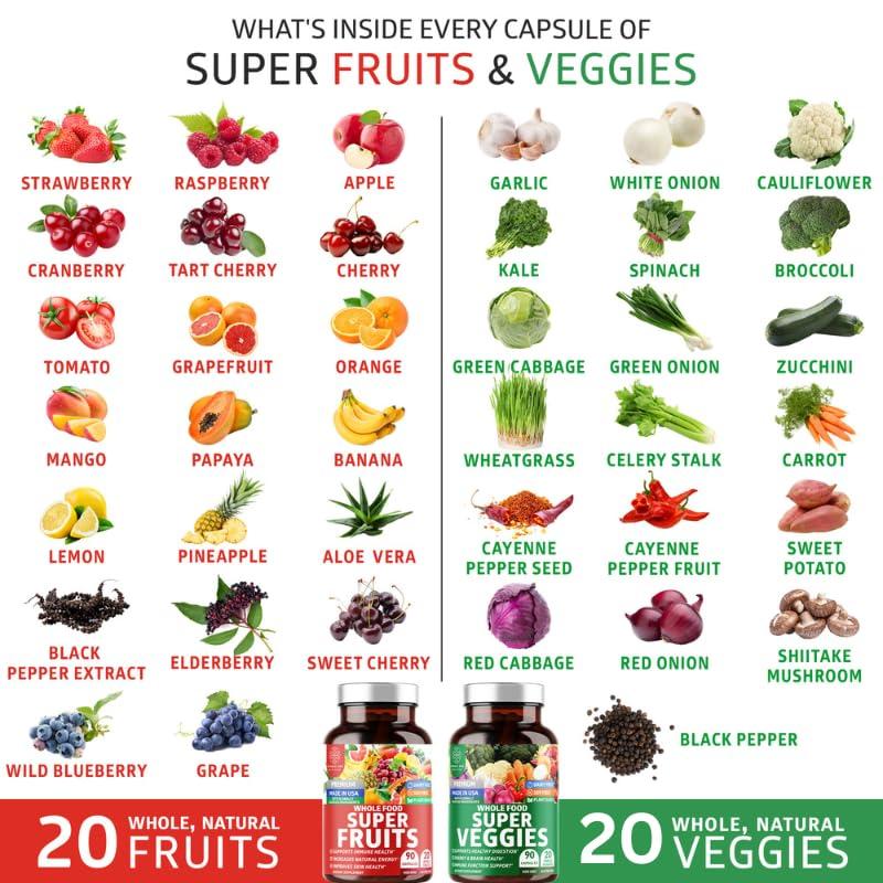 Number One Nutrition N1N Premium Super Fruits & Veggies Supplement, 180 Caps, Whole Food & Natural Superfood for Women, Men & Kids - Packed with Aloe Vera, Vitamins & Minerals