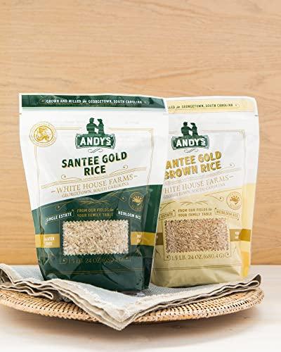 Andy's Andy’s Santee Gold Rice by White House Farms| Long Grain Brown Rice | Gluten Free & Non GMO | Sugar Free, Delicious Non-Aromatic | Harvested in The USA | 1 Pack | 24 Oz (1.5lb)