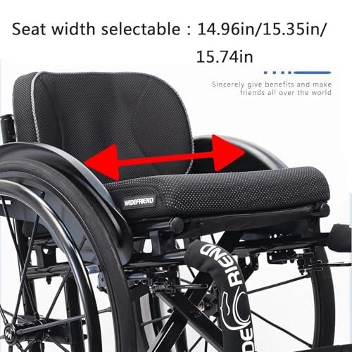 Atduglanix Folding Sports Portable Wheelchairs Aluminum Alloy Wheelchair Manual Wheelchair Handbrakes and Quick Release Rear Wheels & Anti-Tip Wheelsv(Green,Seat width 38cm/14.69in)