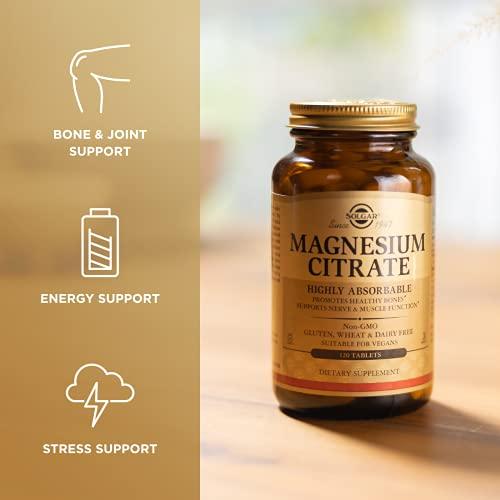 Solgar Solgar Magnesium Citrate, 120 Tablets - Promotes Healthy Bones - Supports Nerve & Muscle Function - Non GMO, Vegan, Gluten Free, Dairy Free, Kosher - 60 Servings