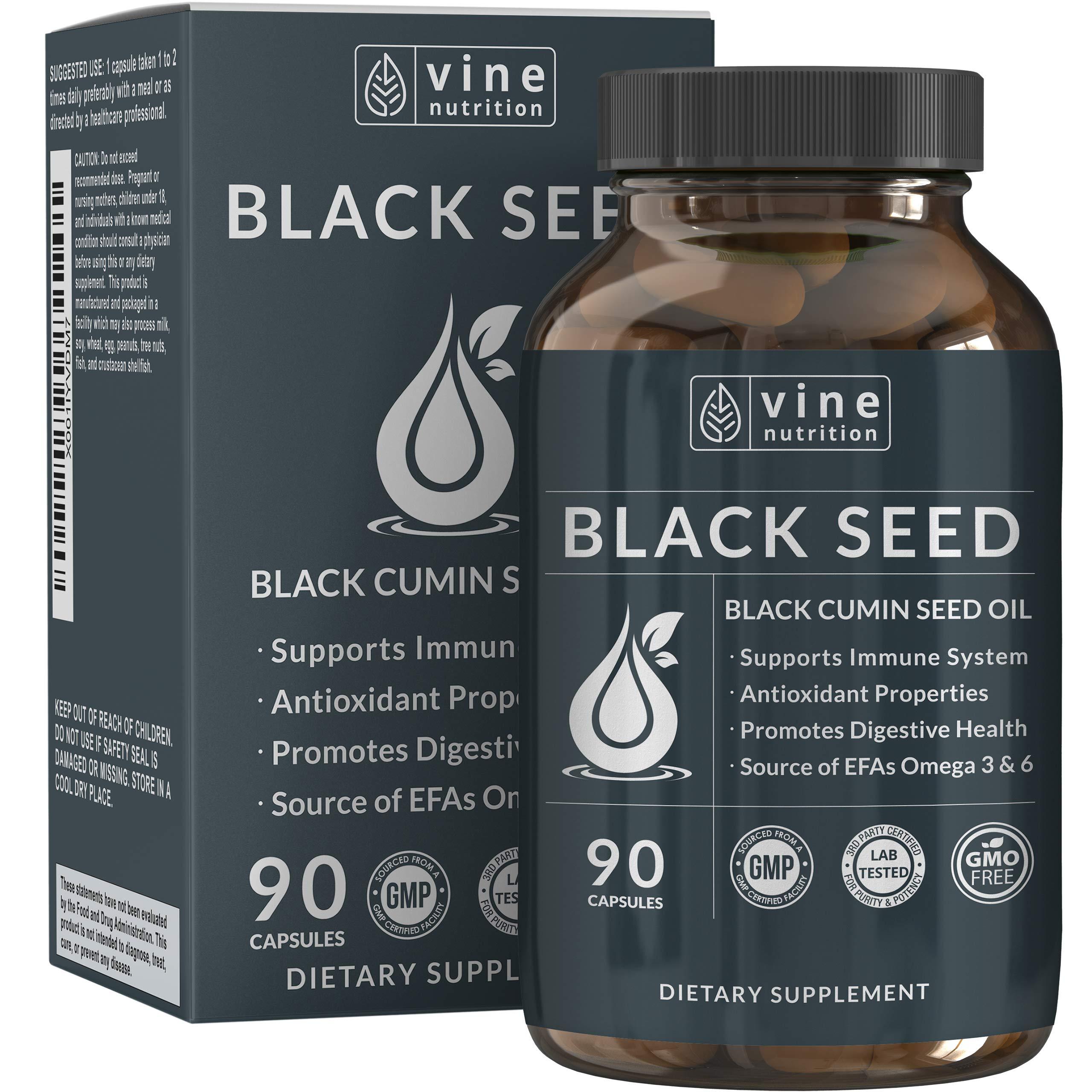 Vine Nutrition Vine Nutrition Black Seed Oil Capsules - Nigella Sativa - Immune Support Supplement Soft Gels - Cold Pressed Antioxidant Vegetarian Black Cumin Pills - 500 Milligrams Made in The USA