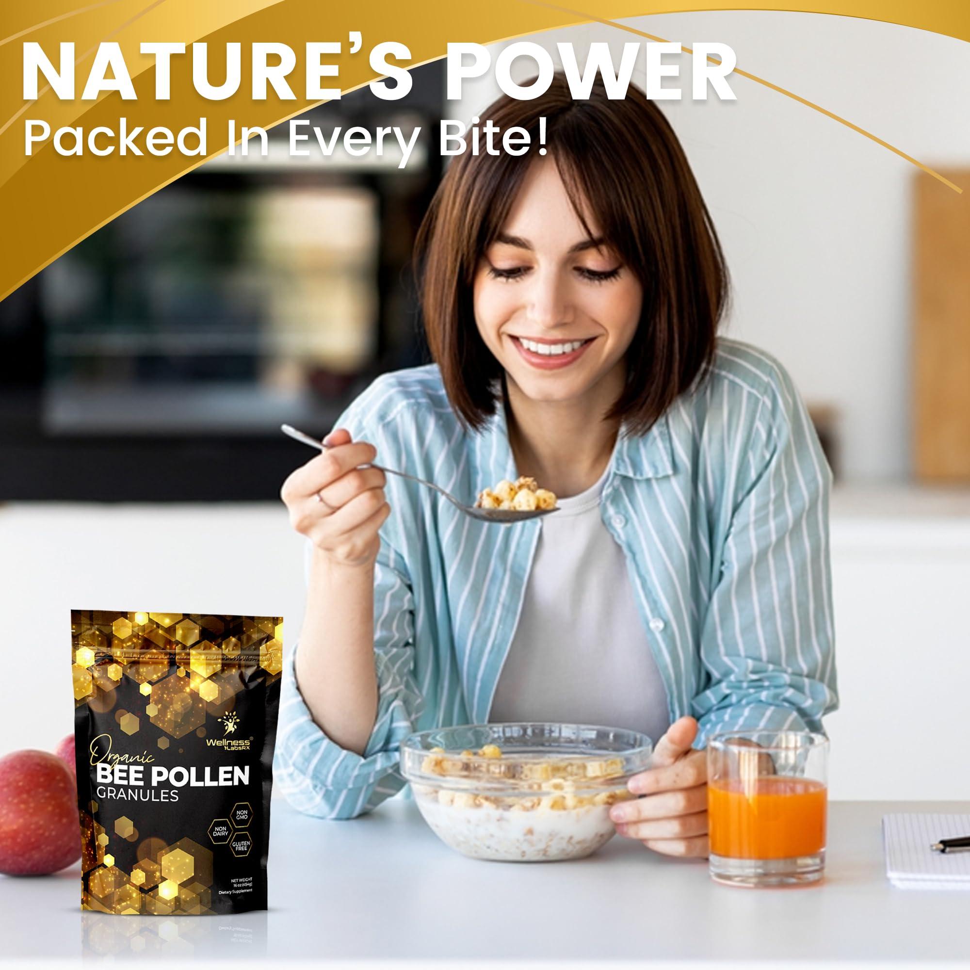 WELLNESS LABSRX Bee Pollen Granules Organic, 1 Lbs. - Bee Pollen for Women, Keto-Friendly Super Food Supplement Packed with Proteins, Vitamins & Minerals - Immune Support, Energy Boost, and Digestive Wellness