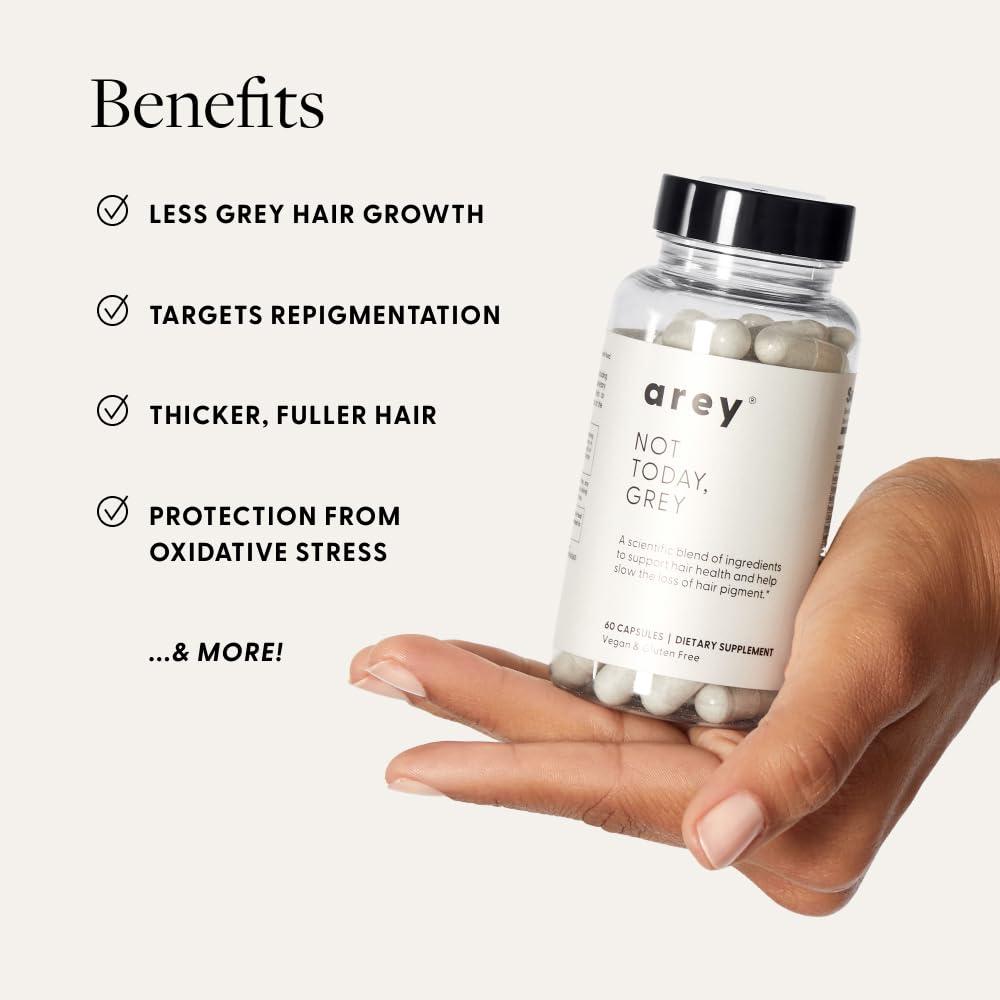 Arey Not Today, Grey Daily Hair Supplement | Slows Grey Hair Growth & Repigment | Promotes Healthier, Thicker Hair | Biotin, B +D Vitamins & Proprietary Complex | Vegan & Gluten Free (1 Month Supply)
