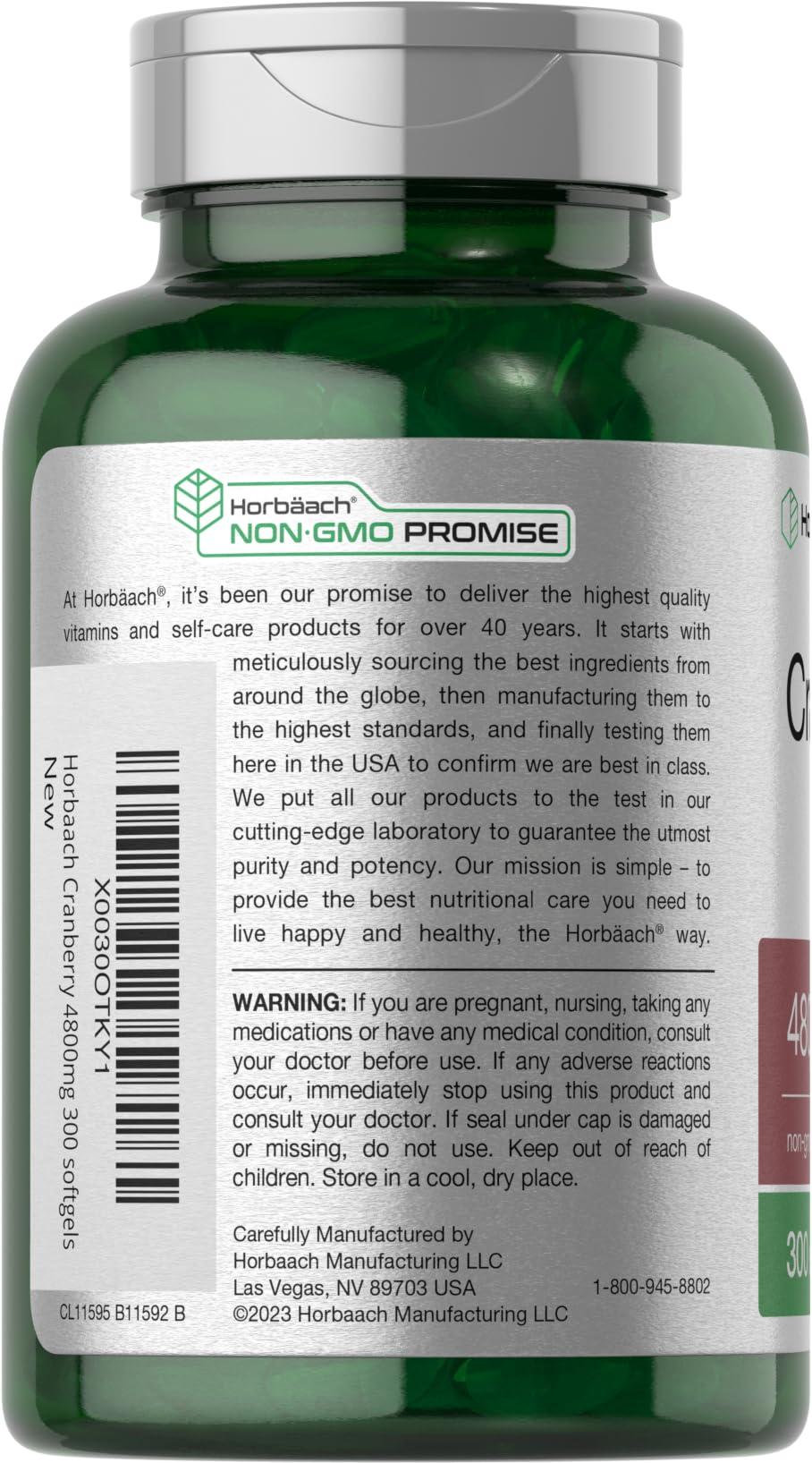 Horbäach Horbach Cranberry Pills 4800mg | 300 Softgels | Non-GMO, Gluten Free Supplement | from Concentrate Extract
