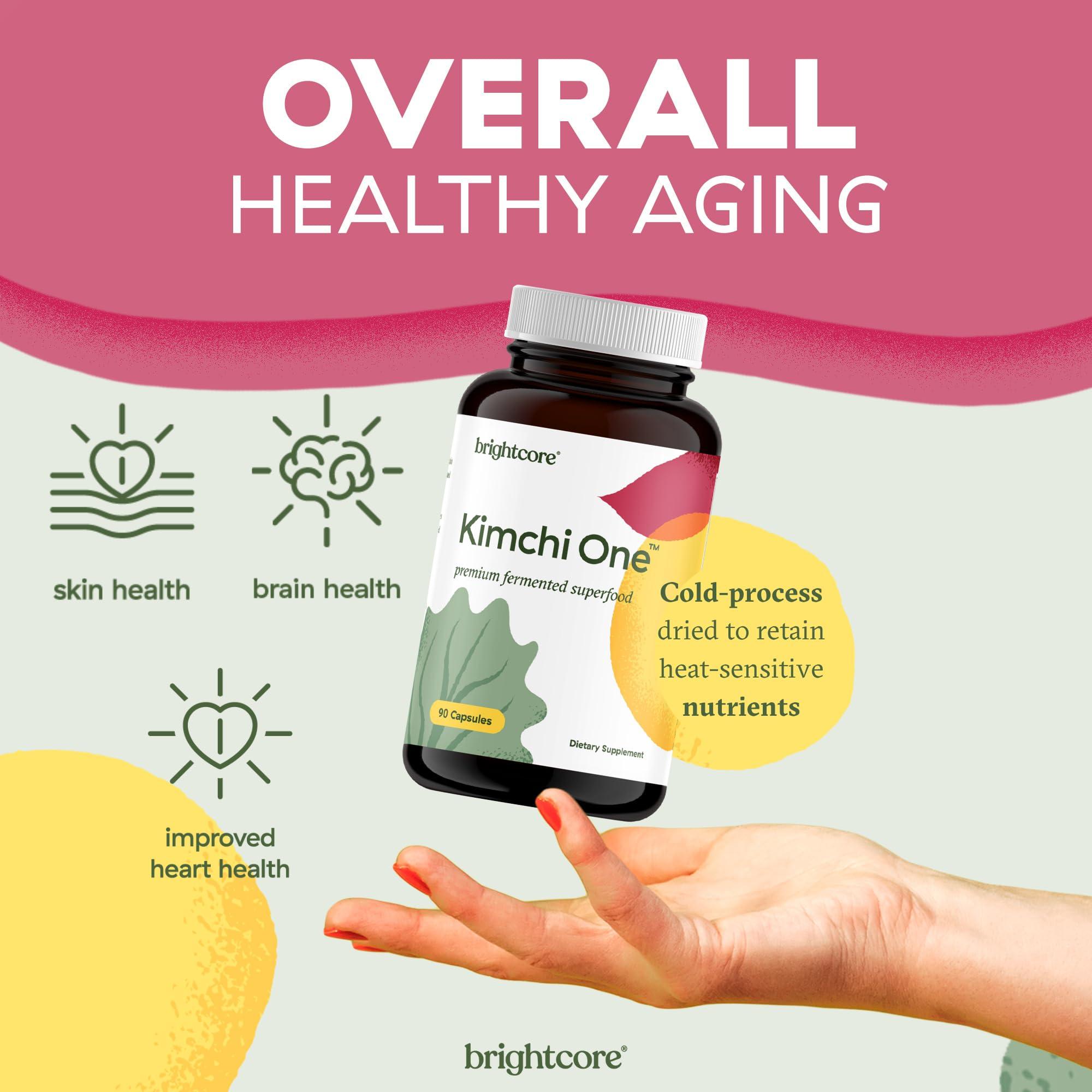 Brightcore Brightcore Nutrition - Kimchi One, Kimchi Powder Capsules, Probiotics, Enzymes, & Antioxidant Supplement, Premium Gut Health Superfood for Overall Well Being, Gluten-Free, 90 Vegan Capsules