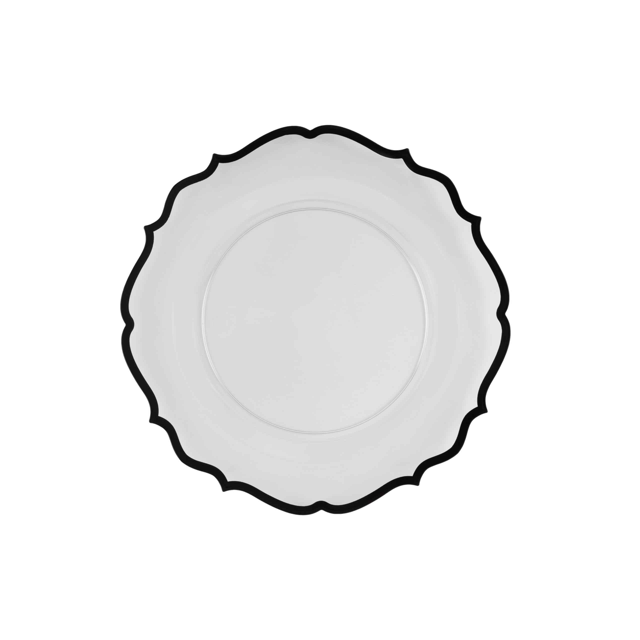 PLASTICPRO PLASTICPRO 32 Pack Elegant Disposable Plastic Plates Combo Set Includes 16 Dinner Plates and 16 Salad Plates Heavy Duty Fancy Party Plates Clear & Black Contemporary Design