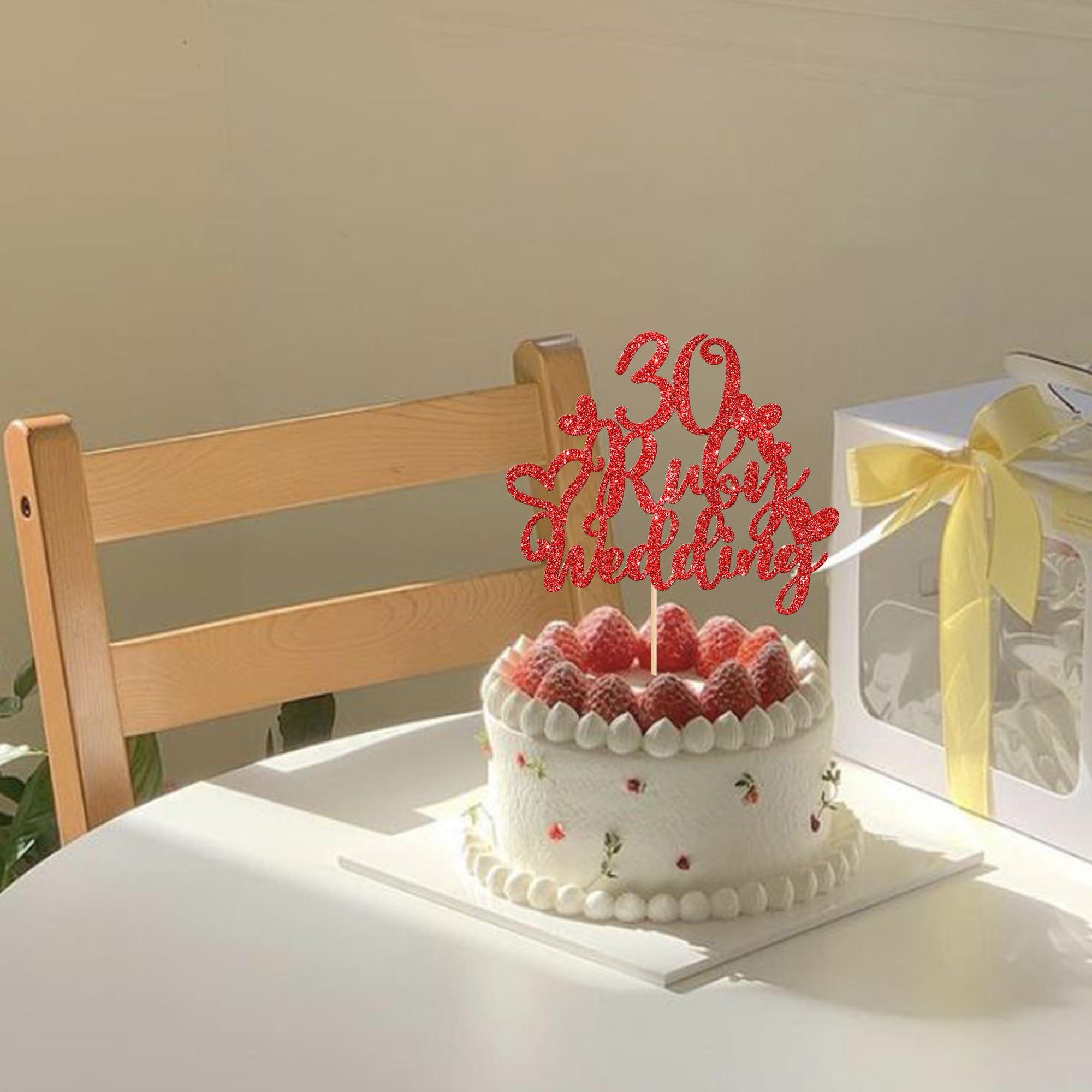 ZHUOWEISM 1 PCS 30 Ruby Wedding Cake Topper Glitter Red 30 Ruby Years Cake Pick Decoration for Happy 30th Anniversary Wedding Party Cake Decorations Supplies
