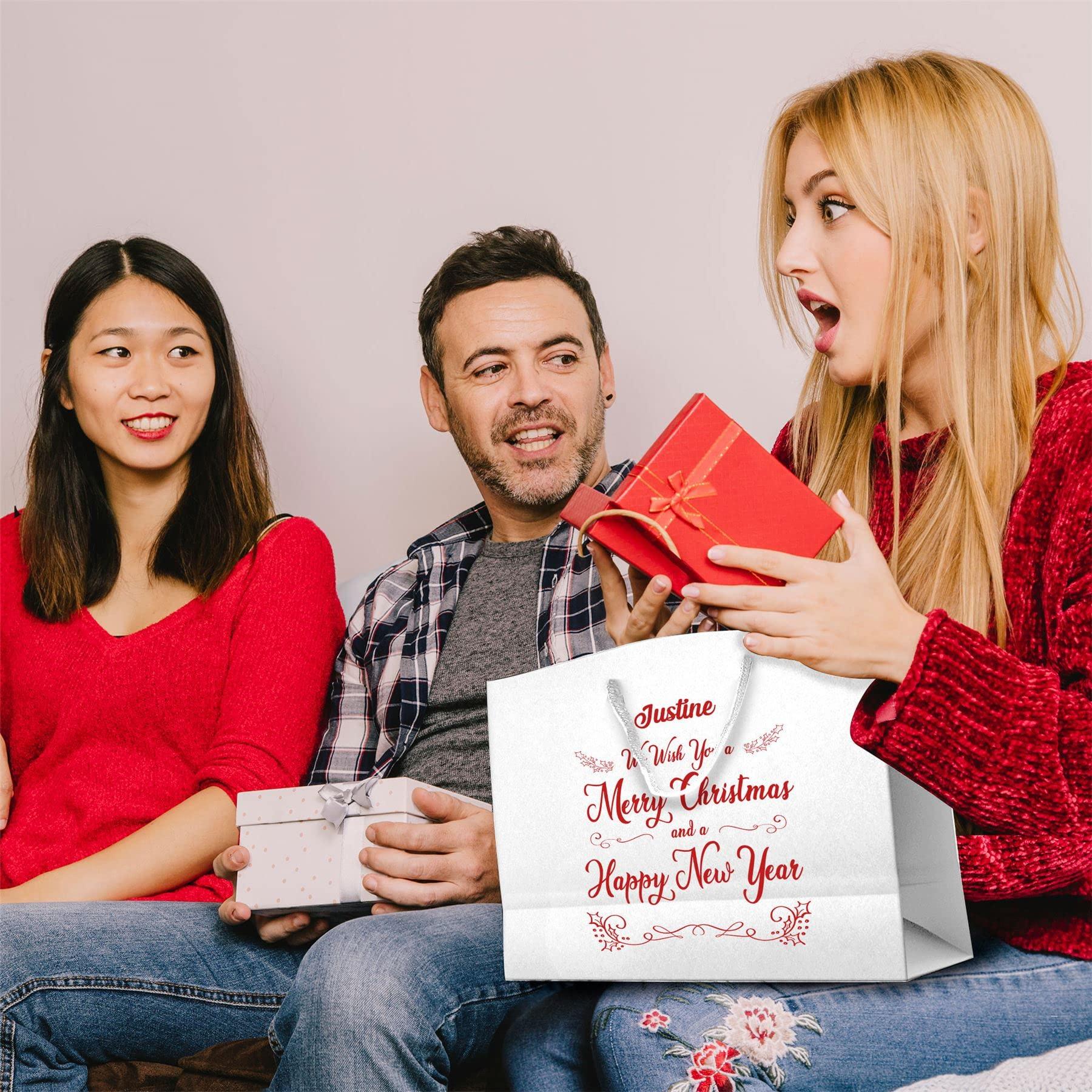 Bang Tidy Clothing Bang Tidy Clothing Personalized Christmas Gift Bags - Paper with Rope Handles - Recyclable Xmas Gift Bag - BB-XMAS-02-WHITE-M - White - M