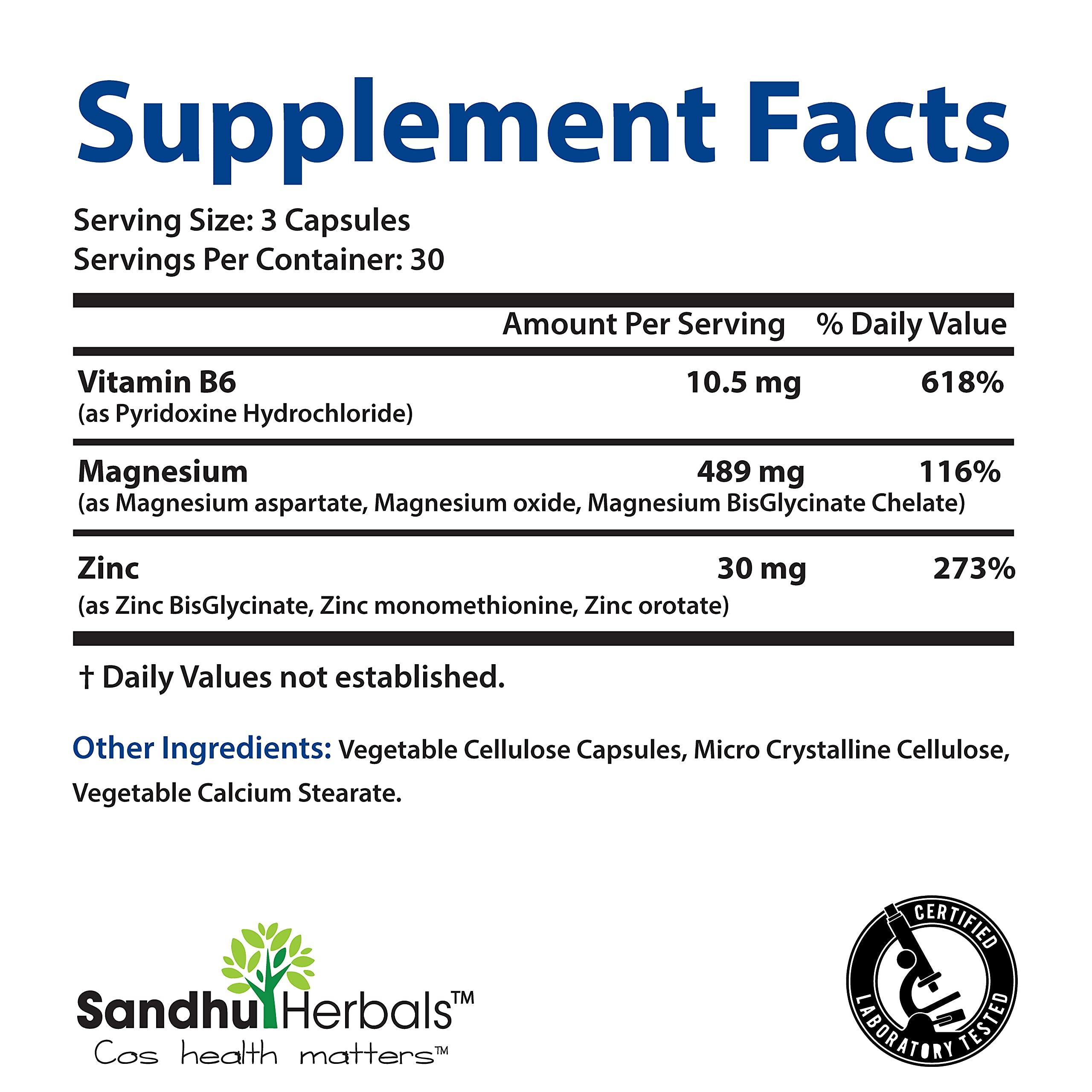 SANDHUHERBALS Sandhu Herbals Zinc Magnesium Aspartate Supplement 90 Capsules| Made in The USA| Recovery & Sleep Supplement, Promotes Muscle Recovery, Immune Support & Restorative Sleep with Vitamin B6