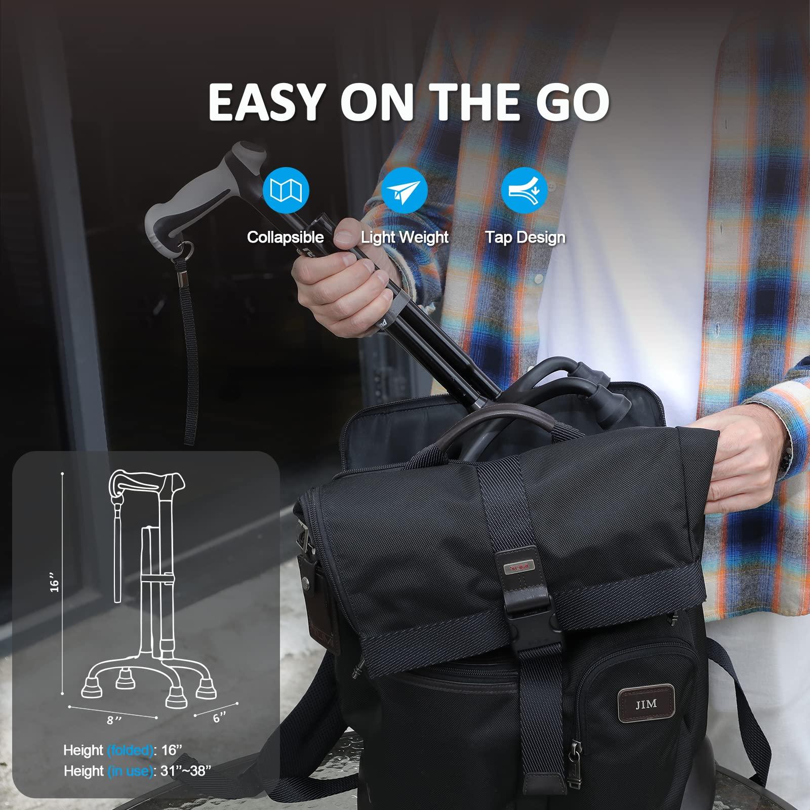 rehand Rehand Quad Cane, Walking Cane with Ergonomic Handle Ever and Graceful 4-Pronged Base for Extra Stability, Adjustable Walking Sticks for Right or Left Handed Men & Women and Seniors [Blue]