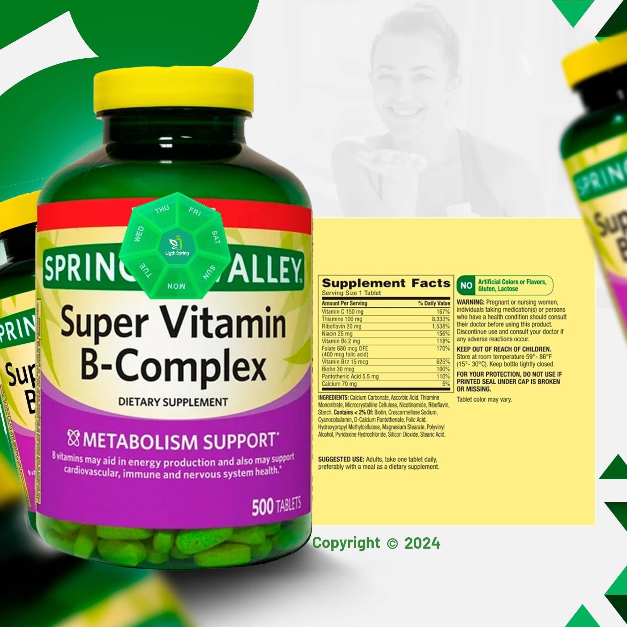 LightSpring Light Spring Super B-Complex Tablets (500 Count) Vitamin B6, B12, C,Thiamine, Biotin, No Gluten, Complete Dietary Supplement, Includes Light&Spring Guide, Energy & Immunity